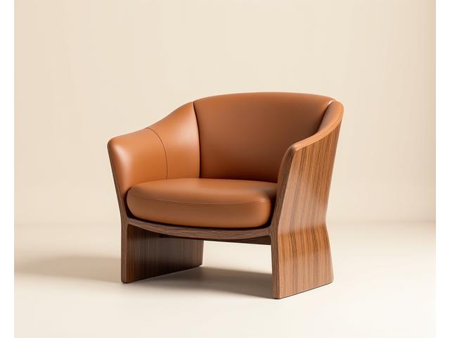 Chaise de designer contemporaine en bois courbé et cuir tan
